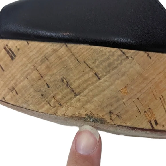 Cole Haan Gillian Mid Wedge Leather Sandals 10 Black Cork Platform Ankle Strap - Picture 9 of 14